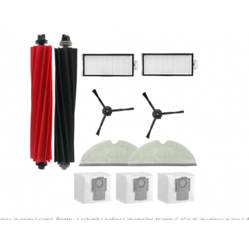 Set accesorii PAA-home, compatibile cu aspiratoarele Roborock Q8 Max +, continut: 2 lavete, 2 filtre, 2 perii laterale negre, 2 peri centrale, 3 saci
