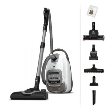 Aspirator cu sac Silence Force Effitech® RO7487EA  motor Effitech  filtrare HEPA  57 dB(A)  alb & gri