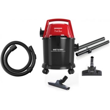 Aspirator Heinner DuoClean HVC-MWD1400PBK, cu sac, 1400W, 3L, Negru/Rosu