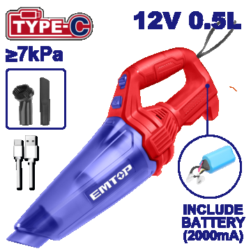 Aspirator portabil cu baterie 2000mA, incarcare prin cablu tip C - ELVC2026, EMTOP