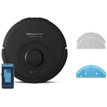 Rowenta Aspirator robot Rowenta X-Plorer Serie 85 RR87C5WH, aspirator si mop, putere 6000 Pa, 270 min, 4 trepte de putere, rezervor apa 0.29L, capacitate praf 0.26L, navigare laser 360°, statie de incarcare, sistem Smart Aqua Power, negru