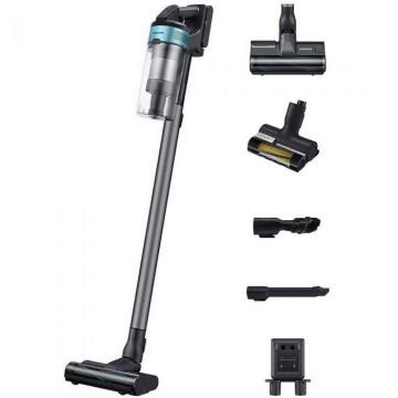 Samsung Aspirator vertical Samsung Jet 75E Pet VS20B75AGR1, 550 W, Afisaj LED, 0.8 l, Autonomie 60 minute, Negru/Verde