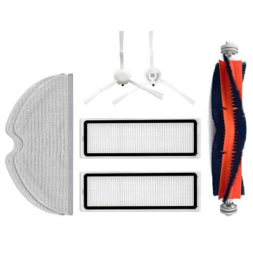 Set accesorii PAA-home®, compatibil cu aspiratoarele Xiaomi Mijia 2C, 2 filtre, 2 perii laterale albe, 1 perie centrala cu capeti detasabili, 2 lavete
