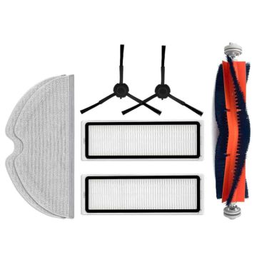 Set accesorii PAA-home®, compatibil cu aspiratoarele Xiaomi Mijia 2C, 2 filtre, 2 perii laterale negre, 1 perie centrala cu capeti detasabili, 2 lavet