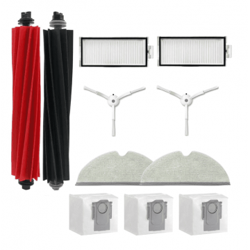Set accesorii PAA-home, compatibile cu aspiratoarele Roborock Q8 Max + continut: 2 lavete, 2 filtre, 2 perii laterale albe, 2 peri centrale, 3 saci pr