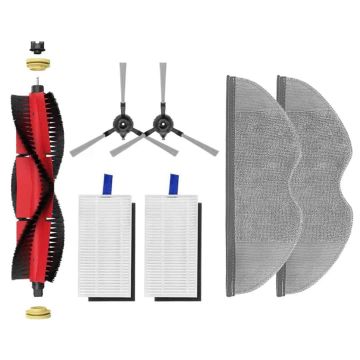 Set accesorii PAA-home®, compatibile cu aspiratoarele Xiaomi E5, 2 filtre, 2 perii laterale albe, 2 lavete, 1 perie centrala cu capeti detasabili