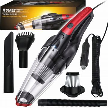 Aspirator auto, Renew Force, Portabil, cablu de alimentare pentru priza bricheta, Putere mare 6000 PA, 100W, Filtr HEPA, 3 varfuri interschimbabile,