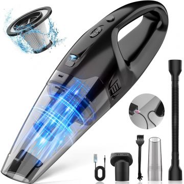 Aspirator auto wireless portabil, 120W, 2000 mAh, negru, cu accesorii pentru spații greu accesibile - Default Title