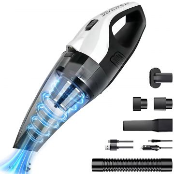 Aspirator De Mana Portabil,NewEvo , Aspirator Fara Fir Wireless, Filtru HEPA, Putere 5500 Pa, 7.4V, Autonomie 20 Min, Capacitate 0.7L, Ideal Pentru