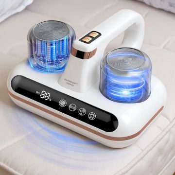 Aspirator UV‑C Antiacarieni pentru Saltea si Tapiterie Elindor®, 16 KPa, 200W, Filtrare HEPA 99,97%, Monitor Umiditate, Ultrasunete, Zgomot Redus 65 dB, 210 ml, Modul 5‑in‑1, Ideal Pentru Alergii, Animale si Bebelusi, Alb - Default Title