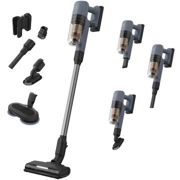 Electrolux Aspirator vertical Electrolux Seria 700 EP72H21WET, autonomie max 50 min, motor BLDC, tehnologie filtrare multi-ciclonica, perie multi-suprafete PowerPro cu lumina LED, perie PowerPro Mop+ cu lumina LED, Albastru denim