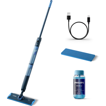 Philips Mop electric Philips, fara fir, autonomie 70 minute, rezervor apa curata 0.28 L, Albastru