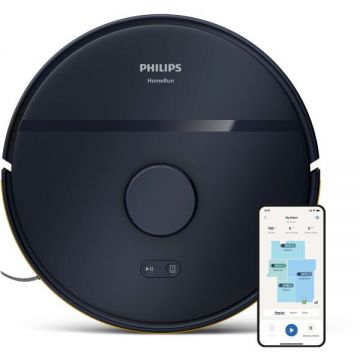 Philips Robot de aspirare Philips XU2000/15 seria 2000, aspirator si mop, 5 harti, 6000 Pa, Wi-Fi, Navigare radar LDS, filtru EPA11 lavabil, scanare la 360 de grade, autonomie pana la 120 min, aplicatie HomeRun, Albastru