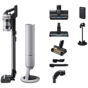 Samsung Aspirator vertical Samsung Bespoke AI Jet Lite Complete VS80F28DFP/GE, 770 W, Filtru HEPA, Recipient 0.5 l, Autonomie 60 minute, Wi-Fi Negru-Gri