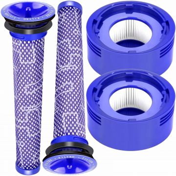 Set 4 filtre NewEvo  compatibile cu aspiratoare Dyson V7 V8 V8+, 2 Prefiltre, 2 Filtre Hepa, Lavabil, Violet