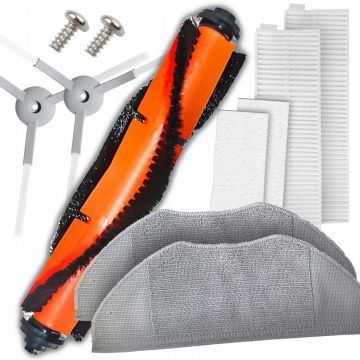 Set 7 accesorii NewEvo compatibile cu Xiaomi Mi Robot Vacuum Mop Essential MJSTG1, 1 perie tambur, 2 perii laterale cu surub, 2 filtre Hepa, 2 mop din