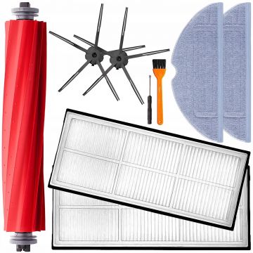 Set 9 accesorii compatibile cu Xiaomi RoboRock S7, S7 PLUS, S7 MAX, S7 MAXV, S70, S75, 1 perie tambur, 2 perii laterale cu surub, 2 filtre Hepa, 2 mop