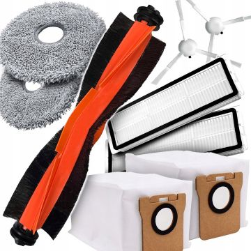 Set 9 accesorii NewEvo compatibile cu Xiaomi MI X10 PLUS+, X20+PLUS, 1 perie tambur, 2 perii laterale, 2 filtre Hepa, 2 Saci, 2 Mopuri de microfibra