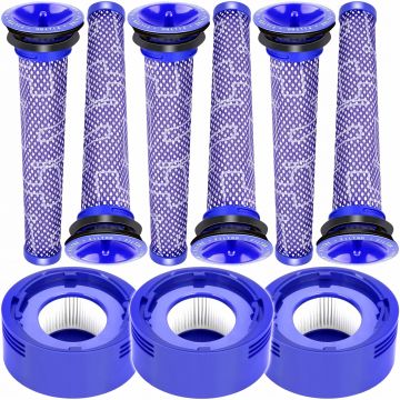 Set 9 filtre NewEvo  compatibile cu aspiratoare Dyson V7 V8 V8+, 6 Prefiltre, 3 Filtre Hepa, Lavabil, Violet