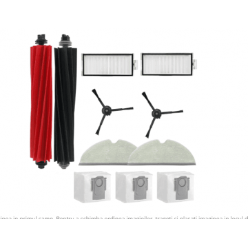 Set accesorii PAA-home, compatibile cu aspiratoarele Roborock Q8 Max +, continut: 2 lavete, 2 filtre, 2 perii laterale negre, 2 peri centrale, 3 saci