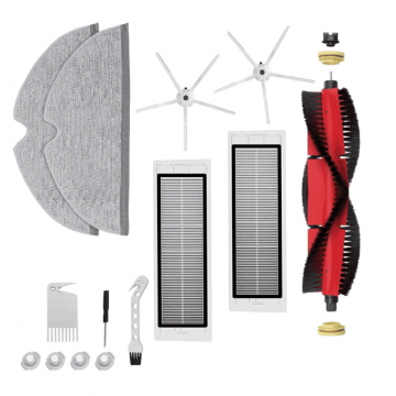 Set accesorii PAA-home compatibile cu Roborock S6 Pure, 2 perii laterale cu 5 brate albe, 2 filtre, doua lavete full cover, 1 perie centrala cu capeti