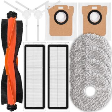 Set de 11 Accesorii NewEvo  pentru Aspiratoarele Xiaomi MI X10 PLUS+, X20+PLUS, 1 perie tambur, 2 perii laterale, 2 filtre Hepa, 2 Saci, 4 Mopuri de