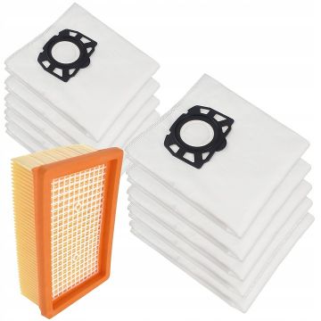 Set filtru Hepa si 10 saci textili premium, NewEvo  , pentru aspiratoare Karcher seria, WD4 WD5 WD6 KWD6 SE5 SE 5.100 SE 6.100