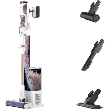 SHARK Aspirator vertical fara fir 2in1 Shark IW3612EUT DetectClean & Empty Flexwand, 240W, 18V, 0.42L, 60 min, statie golire 3in1 Anti-Odour, Dirt/Floor/Edge Detect, Anti-Allergen, QuadClean LED, Pet Pro, perie 2in1, Anti-Hair Wrap, 25% mai usor, Alb-Aur