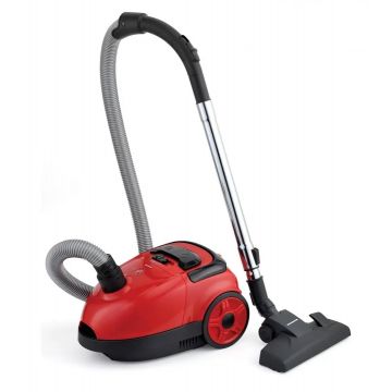 Aspirator cu sac Heinner HVC-VB750RD – 750 W, absorbție 180 W, filtru HEPA H11, tub metalic, roșu