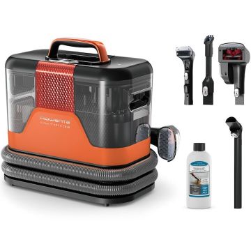 Rowenta Aspirator cu spalare Rowenta Clean IT Hot & Cold IN7011F0, 1150 W, putere aspirare 13 kPa, rezervor apa & detergent 2.3 L, rezervor apa murdara 1.5 L, tehnologie PowerHeat, auto clean, perie 8 cm, detergent inclus, portocaliu / gri
