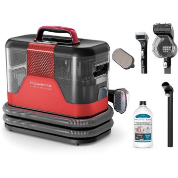 Rowenta Aspirator cu spalare Rowenta Clean IT Hot & Cold IN7020F0, 1150 W, putere aspirare 13 kpa, rezervor apa & detergent 2.3 L, rezervor apa murdara 1.5 L, tehnologie PowerHeat, auto clean, perie 8 cm, detergent inclus, Rosu-Gri