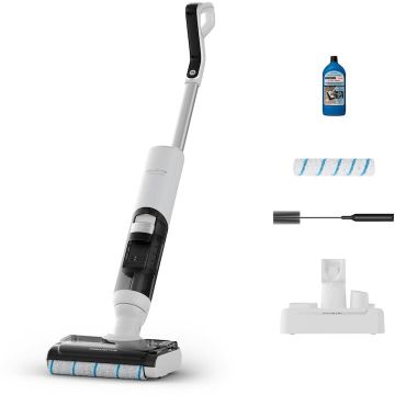 Rowenta Aspirator vertical fara fir cu spalare Rowenta X-Clean 5 Pro, 250 W, 530 RPM, pana la 50 min autonomie, ecran LED, functie uscare & autocuratare, tehnologie anti-incalcire, compatibil cu detergenti, alb / negru