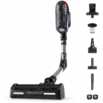 Rowenta Aspirator vertical Rowenta X-Force Flex 12.60 RH98A7WO, 320W, 25.2V, capacitate praf 0.9L, autonomie 45 minute, perie animal turbo, Gri/Rosu