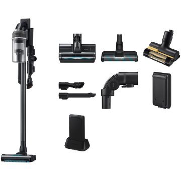 Samsung Aspirator Vertical JET 85S, Samsung VS70H25WEC/GE, Putere aspirare 250W, 25.2V, 0.8l, filtrare HEPA, autonomie 120 min, black chrometal