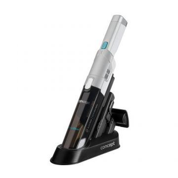 Aspirator de mana Concept VP4420, 90W, 11,1 V,BLDC Motor , 0.25 L, 2 niveluri putere, 2200mah, Li-Ion, filtru HEPA13, Autonomie 21 min,Putere de absortie 14 kPa, Accesoriu pentru masina (Argintiu)