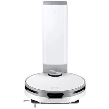 Samsung Aspirator Robot Samsung JetBot+, Clean Station, 60W, Motor Digital Inverter, Senzor Li-Dar, Senzor trepte, Wi-Fi, Filtrare 99.999%, Select & Go, No go Zone, Aspirare uscată, 0.3L Aspirator/ 2.5L Statia, Alb