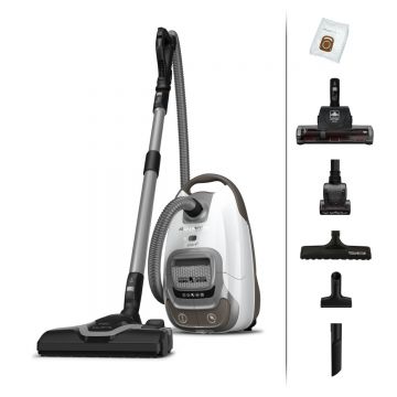 Aspirator cu sac Silence Force Effitech® RO7487EA  motor Effitech  filtrare HEPA  57 dB(A)  alb & gri