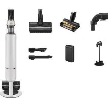 Aspirator Samsung Bespoke Jet Plus Pet VS20B95823W/GE, vertical, 580W, 0.5 L / 2L, Alb/Negru