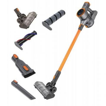 Aspirator vertical 2in1 Fakir INOVATOR X 7269, Perie electrica, 25,9 V, 350W, 44 min autonomie, Putere automata, Ecran LED touch, HEPA, Iluminare LED perie, 500 ml (Portocaliu)