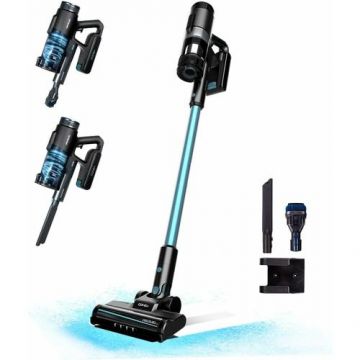 Aspirator vertical 3 in 1 Cecotec Conga Rockstar 1500 Ray Jalisco, Putere 215W, 12 kPa, 22.2V Li-Ion, 2 perii, Autonomie 40 m, Rezervor 500 ml, Negru