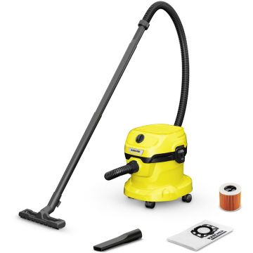 Karcher Aspirator multifunctional Karcher WD 2 Plus V-12/4/18/C , Aspirare umeda si uscata, 12 l, furtun, 1.8m, 1000W, functie de suflare, Galben/Negru